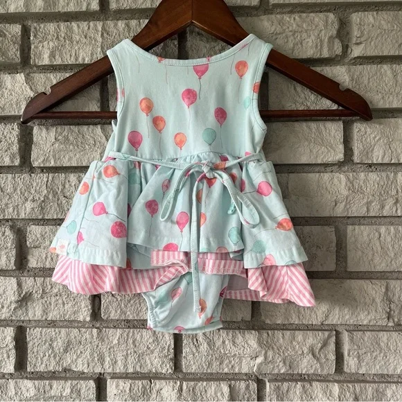 SweetHoney Light Blue Pink Balloon Printed Skirted Bodysuit Size 12 Months